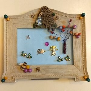 Framed jewelry art jewelry collage upcycled jewelry handcrafted girl/cat/beehive